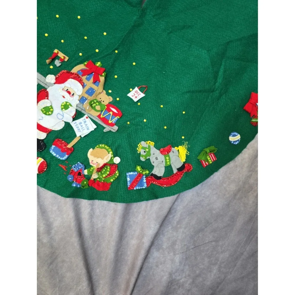 Bucilla Finished Jeweled Tree Skirt Santas Workshop Kit No 33247